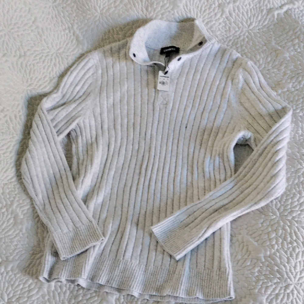 Express Women's Rayon Ribbed Sweater in Light Gray Large